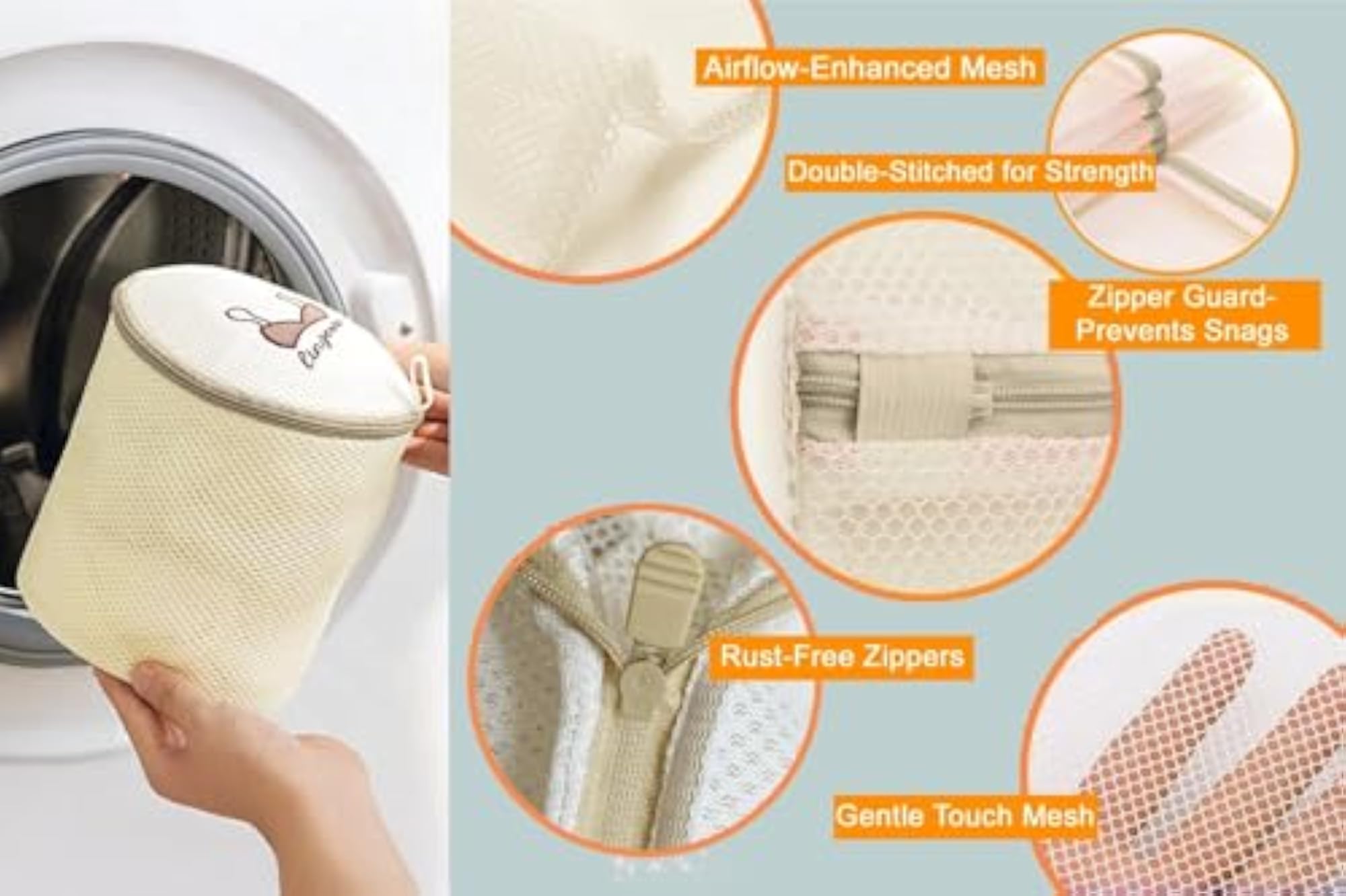 Cylindrical Mesh Bra Wash Bag for Delicate Undergarments