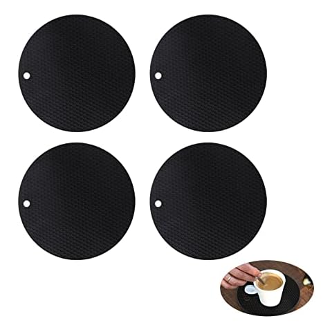 4 Pcs Heat Resistant Mats Non slip Silicone Mats Table Mats for Worktops for Hot Pans Spoon Rest Dishes Coasters(Black) Cover