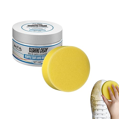 White Shoe Cleaning Cream - 100g White Trainer Cleaner - Shoe Whitener For Trainers - Shoes Whitening Cream With Sponge - Household White Shoe Cleaner Tools For Canvas Sports Shoes