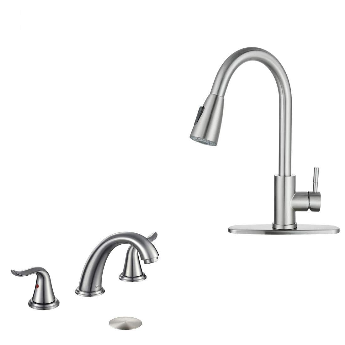 Jnfidosr Kitchen Faucet With Sprayer Kitchen Sink Faucet Sus 304 Stainless Steel And Widespread Bathroom Faucet 2 Handle