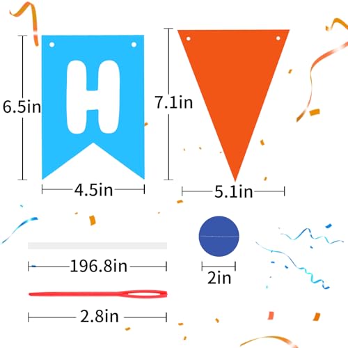 Image of Blue Orange Happy Birthday Banner Hanging Sign Circle Dot Triangle Bunting