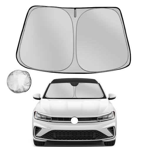 Fonowka Windshield Sun Shade for 2019-2025 2026 Volkswagen VW Jetta Foldable Sun Sunshade for Car Front Window Blocks UV Rays and Heat Automotive Interior Protector Custom Fit Accessories