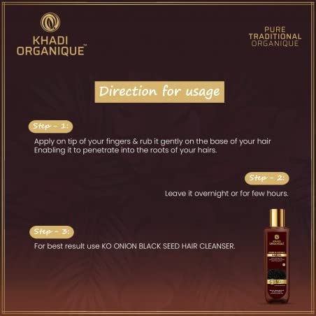 Image of Khadi Organique Onion Black Seed Hair Oil | Natural Blend with Curry Leaf & Cumin | Promotes Strong, Silky & Healthy Hair | Nourish Scalp & Helps in Hair Growth | No Mineral Oils or Silicones - 200ml