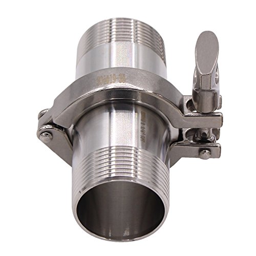 Image of DERNORD 2 Pcs Sanitary Male Threaded Ferrule Pipe Fittings + SUS304 Tri-clamp (Tri-clover Clamp) + FKM Gasket (Male Threaded Pipe Size:1-1 /4 Inch DN32)