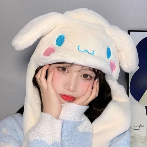 Kawaii Rabbit Plush Hat with Scarf for Women Girls Funny Cartoon Plush Cap Cosplay Christmas Cute Bunny Hat Gift2
