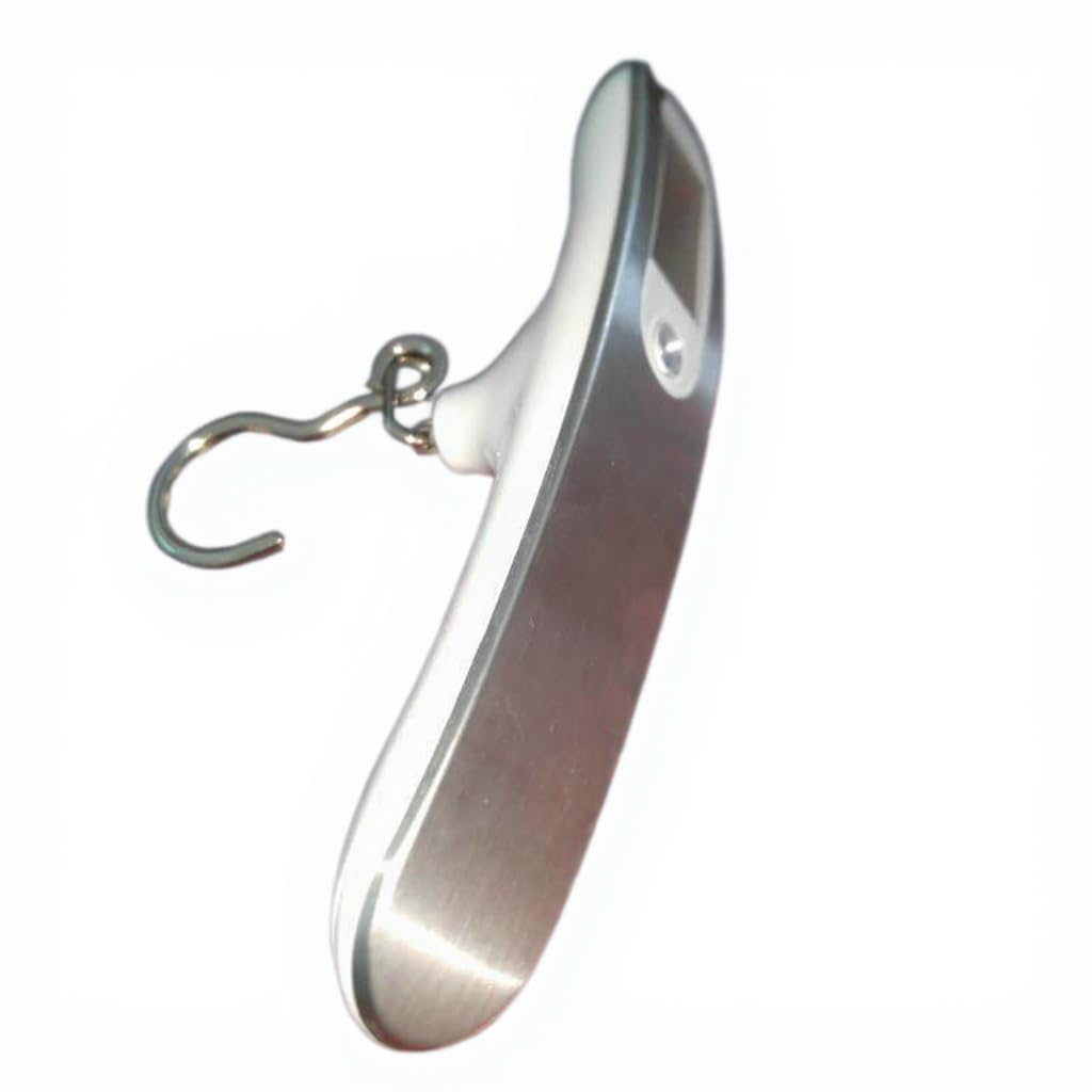 Portable Digital Luggage Scale | 50kg Capacity Stainless Steel Design with Green LED and White Hook | Accurate, Durable, and Travel-Friendly Weighing Tool