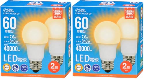 �I�[���d�@ LED�d�� E26 60�` 60���b�g�` 60W�` ���`���Ή� �S���� �d���F 5�N�ۏ� 2�� LDA8L-G AG6 2P 06-5520 OHM (× 2)