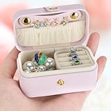KUKUVR Small Travel Jewelry Box, Mini Jewelry Holder for Multiple Rings Necklace Earrings Lipstick, Portable Jewelry Storage Organizer Case with Removable Ring Slot (PINK)