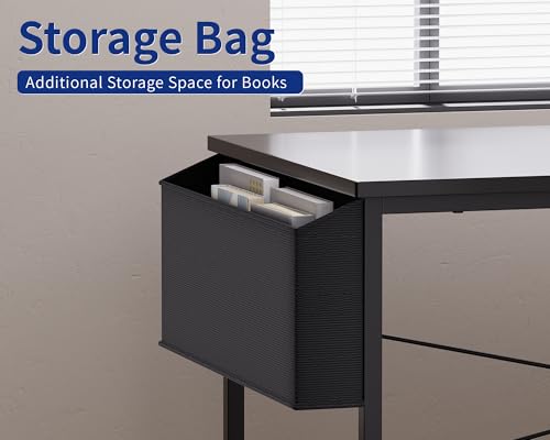 Image of Pamray 64.5 Inch Reversible L Shaped Gaming Desk Large Corner Computer Desk with Storage Bag Home Office Table for Writing Study Marble