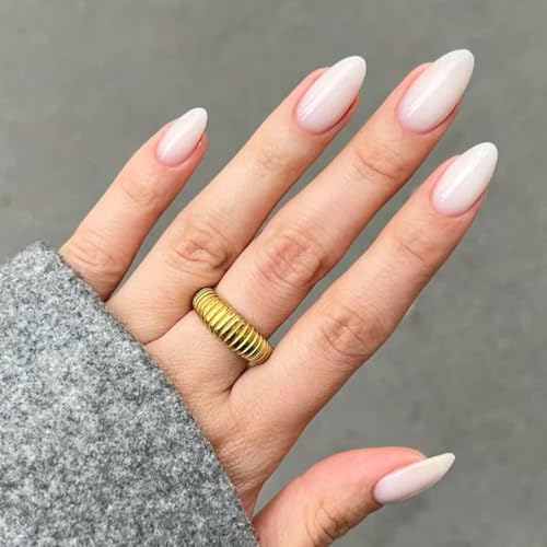 Modelones Milky White Press on Nails Almond, Spring Short Fake Na...