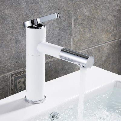 Robinet de salle de bain blanc et chrome fonctionnel : mitigeur lavabo design pivotant à 360°