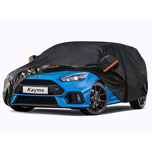 Kayme 7 Layers Heavy Duty Hatchback Car Cover Waterproof All Weather, Outdoor Snow Sun Uv Protection with Zipper for Automobiles, Universal Fit for Hatchback (up to 177 inch) A7 Fit Hatchbac