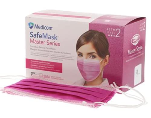 Medicom 2056 Safe Mask Master Series Procedure Earloop Mask, ASTM Level 2, Azalea Festival/Bright Fuchsia (Pack of 500)