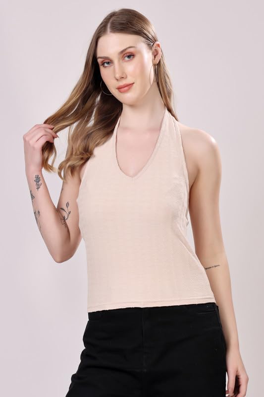 Image of London Hills Women's Cotton Slim Fit Tank Top Halter Neck Tops Stylish | Backless Tops | Halter Neck Top | Backless Tank Tops