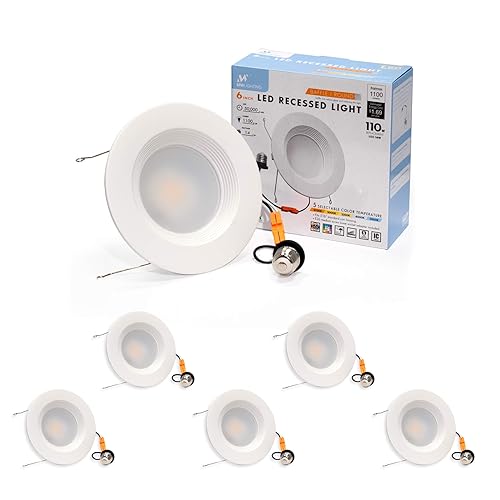 mw LED Retrofit LED Recessed Lighting 6 Inch Selectable 2700K/3000K/3500K/4000K/5000K Dimmable LED Can Lights, Baffle Trim, 100W Incandescent Equal, 1100LM, Energy Star(6 Pack)