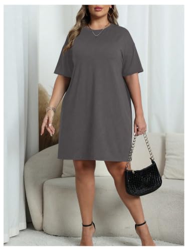 Image of SOLY HUX Women's Plus Size Loose Half Sleeve Summer T Shirt Dress | Crewneck, Casual, Summer, Oversized, Mini Dress