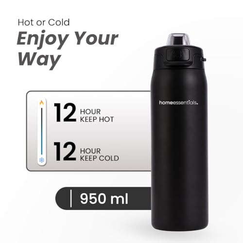 Image of HomeEssentials 950ML Insulated Water Bottle - 24h Cold /12h Hot - Leakproof Quick-Fill Lid & Easy-Carry Handle - Heavy Duty Stainless Steel Sports Flask
