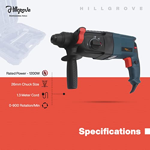 Image of Hillgrove HGHD26DG2 All Purpose Hammer Impact Drill Machine Forward /Reverse Rotaion with 5 Bits for Making Holes in Metal /Wood /Concrete Hammer Drill (26 millimeters Chuck Size, 1200 W)