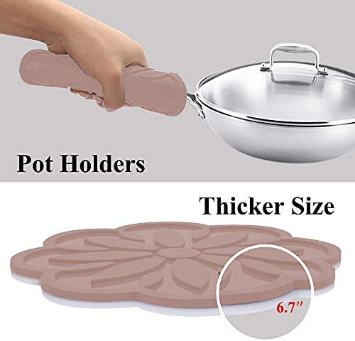 Image of Silicone Trivets Mats, Silicone Hot Mats Set, Silicone Hot Pads, Silicone Pot Mat for Countertop, Trivet Pads Heat Resistant, Table Placemats (Pack of 4 Brown)