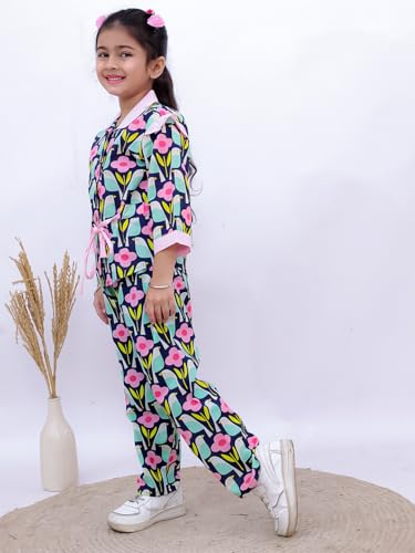 Image of superminis Girls Cotton Abstract /Floral /Striped Print Top And Shorts /Pant Clothing Set