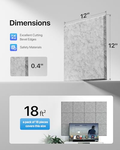 Image of Soundsbay Self-Adhesive Soundproof Wall Panels 18 Pack 12 inchx12 inch Black | Square Acoustic Panels, 150kg /m High Density Covers 18 sq ft, Sound Proof Panels for Walls, Home Office, Bedroom