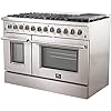 FORNO Galiano Dual Fuel 48" Inch. Freestanding Range 8 Sealed Brass Burners Cooktop - 6.58 Cu. Ft. Double Convection Electric Oven - Stainless Steel Stove Range Heavy Duty Cast Iron Grates