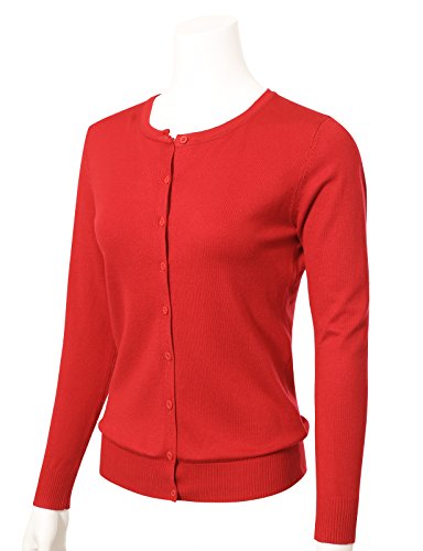 Image of Allsense Women's Long-Sleeve Crewneck Cardigan | Classic Button Down Sweater, Soft Fine Knit, Lightweight