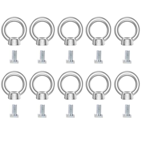 10 Stück Ringmuttern mit Vierkantschrauben M6 Edelstahl, Ringmutter Set Mit Befestigungsmittel, 304 Edelstahl Ringmutter M6, Augenschrauben, Ringschraube Mit Gewinde Für Hebezubehör