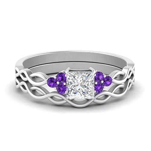 Alliances Infinity argent et améthyste princesse T62 haut de gamme