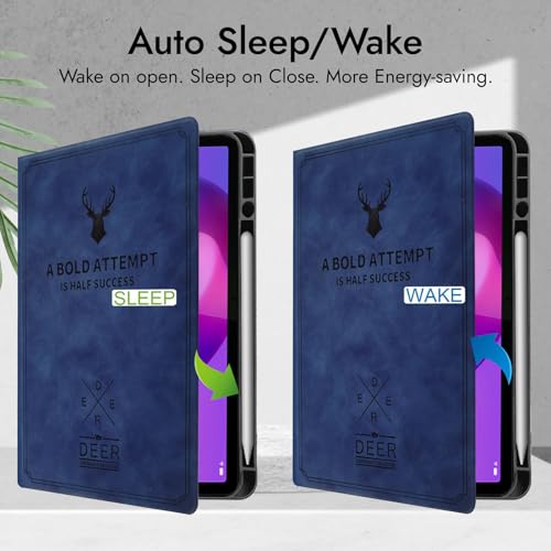 Image of Robustrion Cover for Lenovo Idea Tab Plus 12.1 inch Cover Case with [Pencil Holder], Deer Flip Cover Case for Lenovo Idea Tab Plus Tablet Cover [Auto Sleep Wake Support] - Blue