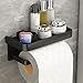 RUINNIEE Toilettenpapierhalter Ohne Bohren mit Ablage, Selbstklebende Klopapierhalter, Papierhalter Wandmontage, Klorollenhalter, Aluminium mit 17 cm Regal, für Küche, Badzimmer und Wohnzimmer,Schwarz