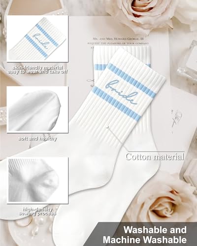 Bridal Combed Cotton Socks for Bachelorette Party, White + Blue Socks for Women Bride To Be Gift2