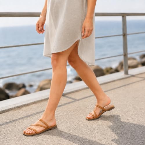 Image of LACUONE Flat Sandals Women Square Open Toe Slides