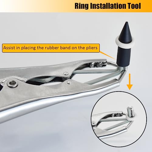 Goat Banding Kit, Stainless Steel Bander Snap Pliers with 150Pcs 2 Sizes Rings, Ring Installation Tool, Balloon Expander Pliers Tool