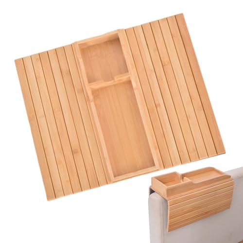 Bandeja de reposabrazos ajustable para sofá mesa de brazo de madera con base antideslizante 8