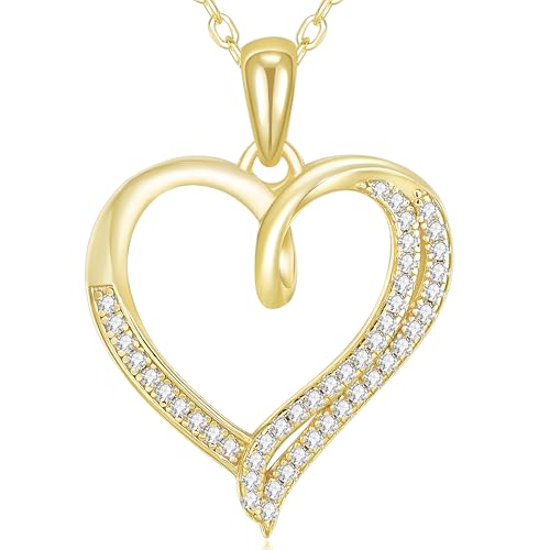 LAVALE Moissanite Necklaces for Women, Engraved 'Forever & Always' Gifts for Women Mom Her Girlfriend, Elegant 14K Gold Heart Necklace Anniversary Birthday Gifts for Women