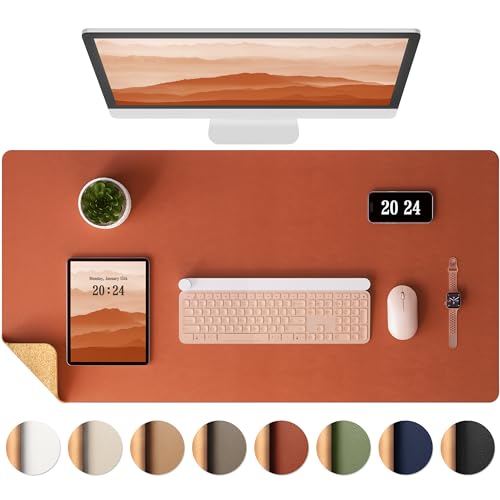 Aothia tapete escritorio,alfombrilla de escritorio de doble cara con corcho natural y cuero PU,alfombrilla ratón/protector escritorio,impermeable para oficina/hogar/decoración (Marrón arce,96x43cm)