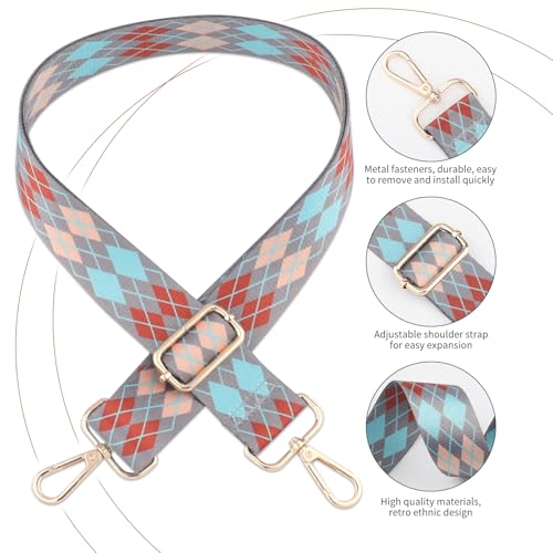 Image of 2 PCS Purse Strap,1.5 inch Wide Shoulder Strap Adjustable Replacement,Replacement Crossbody,Retro Multi pattern Crossbody Bag Straps for Handbag, Crossbody Bags, Shoulder Bags(lozenge pattern)