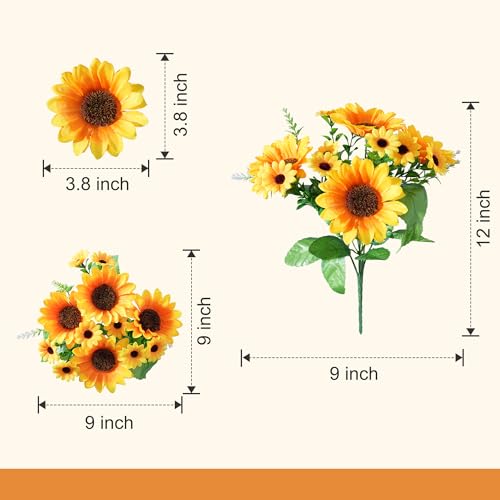 Image of Artificial Sunflowers for Outdoors, 10 Bunches Fake Sunflowers Artificial Flowers for Outdoors Decor, UV Resistant Realistic Faux Silk Flowers Bouquet for Outside Planter Porch Patio Garden Home Decor