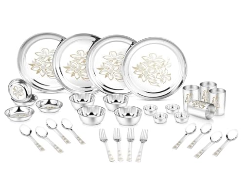 KC Stainless Steel Heavy Gauge Steel Dinner Set | Kitchen Set for Home | Lazer Design Dinner Set | Shagun Set | Bartan Set (Laser Dinner Set 32 Pcs) (B0CH87MPRH) Amazon Price History, Amazon Price Tracker