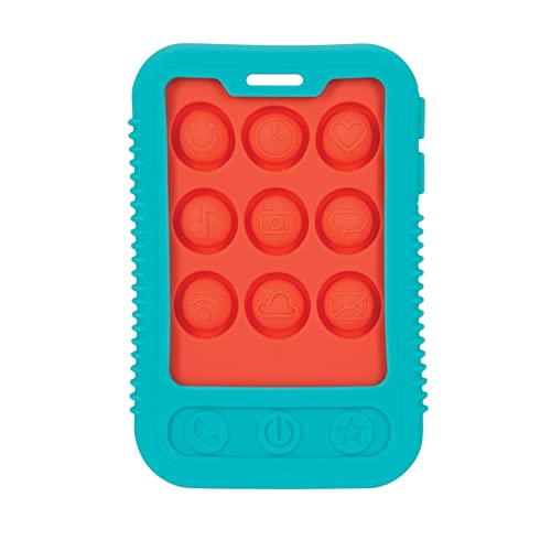 Image of Nuby Baby Teething Toy, 3+ Months, Giggle Bytes Sensory Popper Cellphone, Aqua