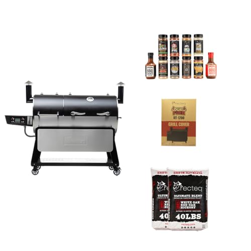 recteq DualFire 1200 Wood Pellet Smoker Grill, Wi-Fi Electric Pellet Grills, Dual Chambers for Hot and Fast + Low and Slow Cooking, DualFire 1200 + Grilling Basics Bundle
