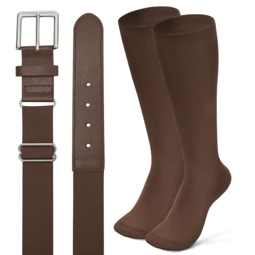 Image of XZQTIVE Baseball Softball Socks and Baseball Softball Belt Combo Set Knee-High Soccer Socks for Kids Youth Adult