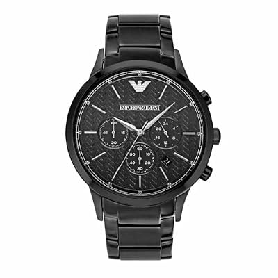 Emporio Armani Orologio da uomo, movimento cronografo al quarzo, cassa in acciaio nero 43 mm con bracciale in acciaio, AR2485