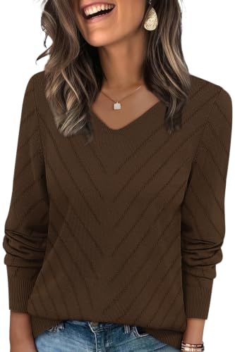 Image of WIHOLL Sweaters for Women V Neck Casual Knit Long Sleeve Tops Lightweight Pullover Clothes Fall Fashion Outfits 2026