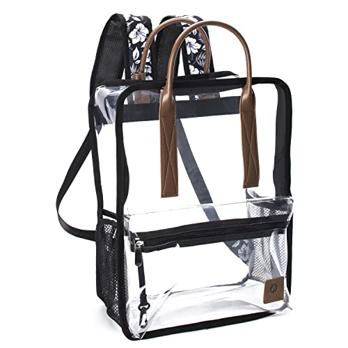 Argen Heavy duty clear TPU Backpack with Leather Handle, Clear bag Stadium approved, Transparent School Book Bag, See Through Bags for for Adults, TPU Bookbags Medium