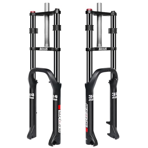 BUCKLOS 26 inch 4.0' Fat Tire E-Bike Suspension Fork, 180mm Travel Spacing Hub 135mm 1-1/8' Straight MTB 9mm QR Electric Bicycle Oil Double Shoulder Disc Brake Front Fork, Snow Beach Mountain Bike
