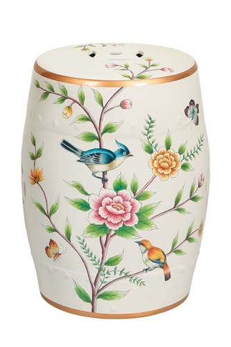 Fine Asianliving Tabouret Céramique Blanc Oiseaux Fait Main - Olenna D30xH45cm Tabouret Chinois de Jardin Table...
