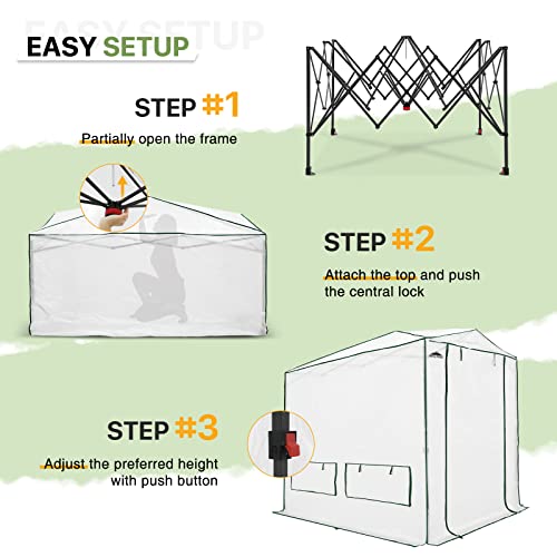 EAGLE PEAK Instant Pop-up Greenhouse, Indoor Outdoor Plant Gardening Green House, Roll-Up Zipper Doors and Side Windows, Heavy Duty Walk in 8x6 ft, Woven PE Top, White