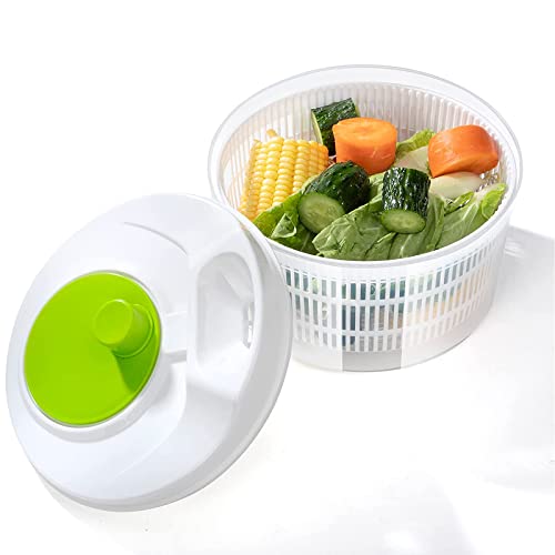 ERFGT Salatschleuder Kunststoff, Salatschleuder mit Deckel, Salatschleuder mit Kurbel, Salatschleuder Faltbar, Salatschleuder 3L, Küchenhelfer Zum Trocknen Von Gemüse, Salat, Gemüse Und Obst – Bild 5